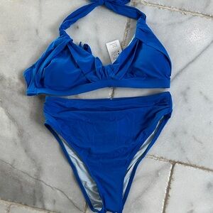 CUPSHE NWT Royal Blue Two-Piece Halter Bikini Set